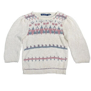 VTG 80s 90s Sweater Sz M Silk Puff 3/4 Sleeve Knit Aztec Fair Isle Grannycore
